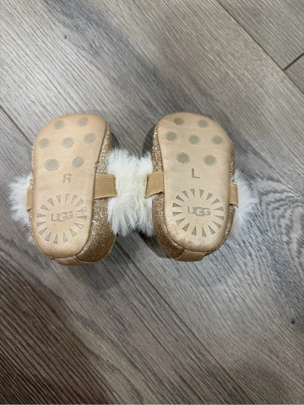 UGG Baby Glitter Slip-On Slippers with Cream Faux-Fur